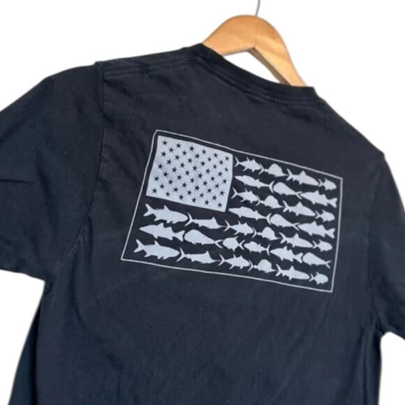 Columbia Men's Small PFG Americana Saltwater Fish Flag black short sleeve TShirt - Picture 5 of 6